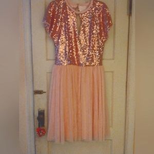 Ice pink sequin and sheer tulle cocktail dress
